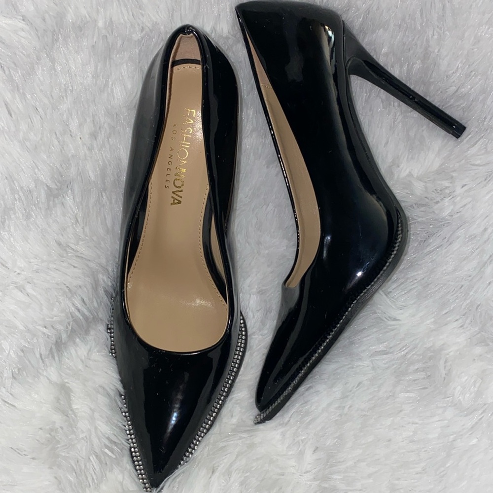 Rhinestone Black Pointed Heels